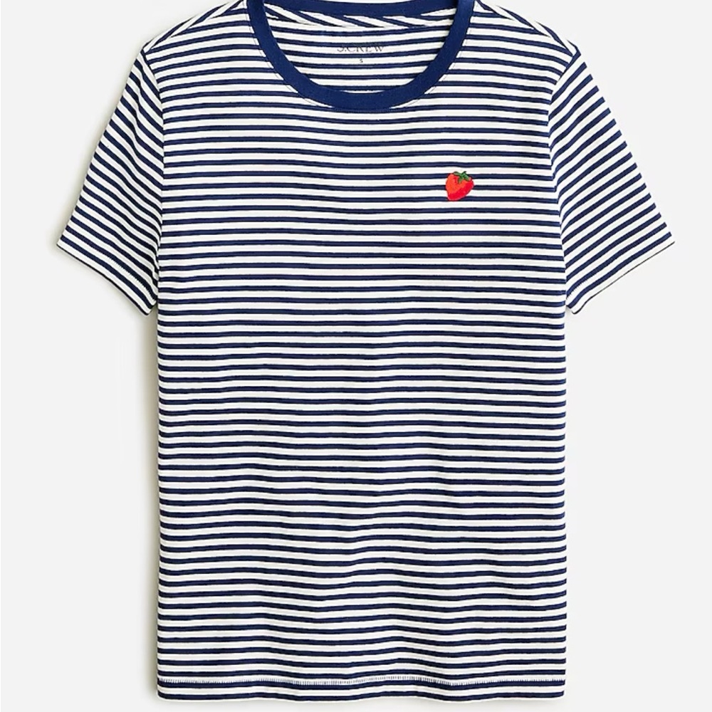 Navy Striped T-Shirt with Embroidered Strawberry by J. Crew 🍓🍓